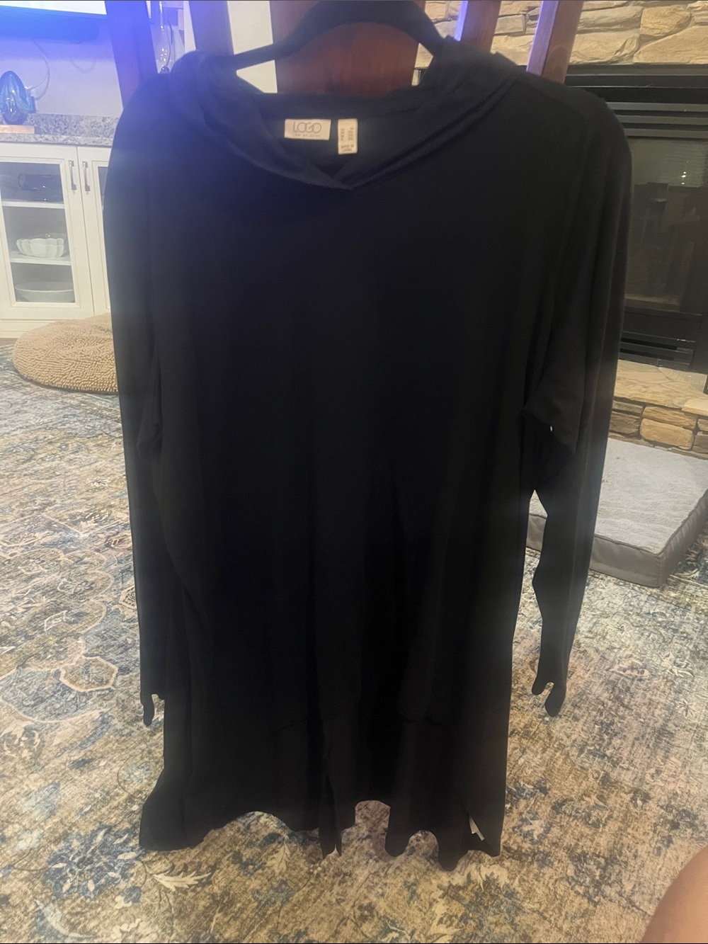 LOGO by Lori Goldstein Black Hooded Long-Sleeve hi-lo Tunic
